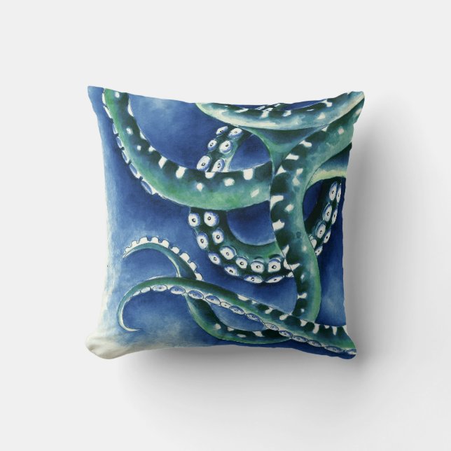 Blue Green Tentacles Cushion (Front)