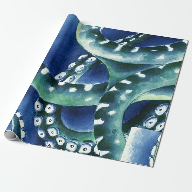 Blue Green Tentacles Wrapping Paper (Unrolled)