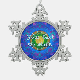 Blue-Green Tie Dye Snowflake Pewter Christmas Ornament