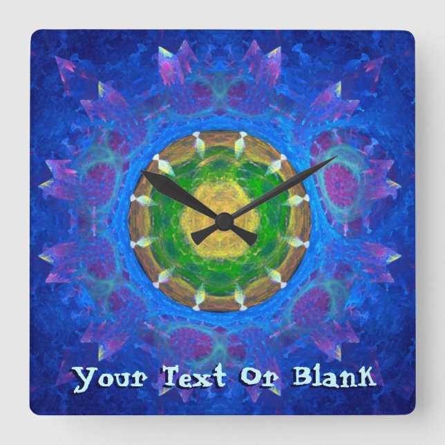 Blue-Green Tie Dye Square Wall Clock (Front)