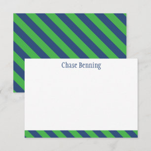 Blue & Green Tie Stripes Personalised Note Cards