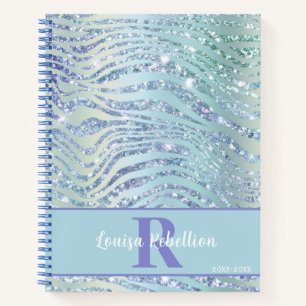 Blue Green Tiger Zebra Glitter Notebook