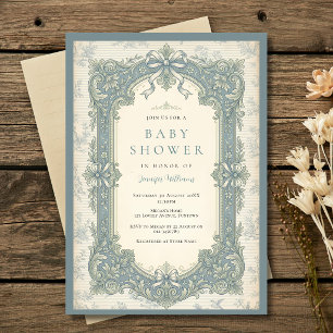 Blue Green Toile Baby Shower Invitation