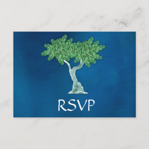 Blue Green Tree of Life Bar Mitzvah RSVP Card