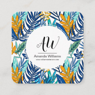 Blue & Green Tropical Leaves Business Card
