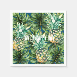Blue Green Tropical Leaves Pineapples Napkin