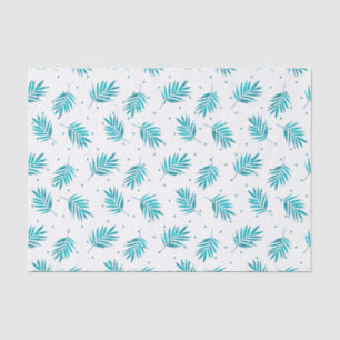 Blue-green tropical palm leaves pattern tissue paper