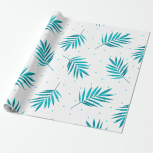 Blue-green tropical palm leaves pattern wrapping paper