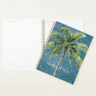 Blue Green Tropical Palm Tree Sparkle Planner