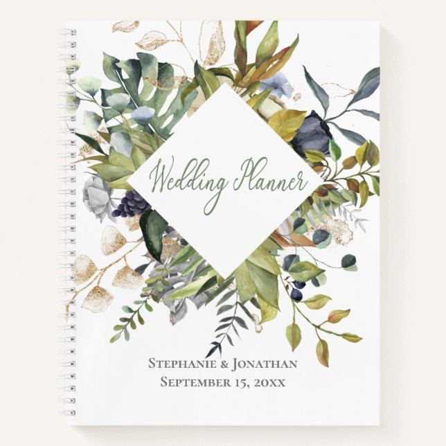 Blue & Green Tropical Wedding Planner Notebook (Front)