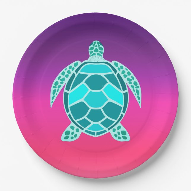 Blue green turquoise teal turtle paper plate (Front)