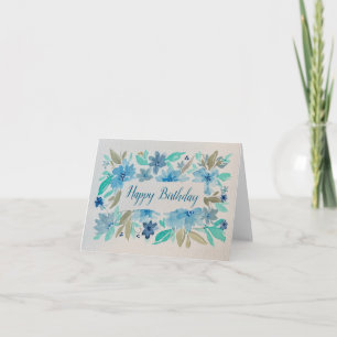Blue green turquoise watercolor greeting- blank card
