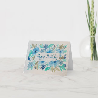 Blue green turquoise watercolor greeting- blank  card
