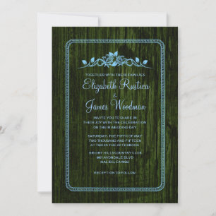 Blue & Green Vintage Barn Wood Wedding Invitations