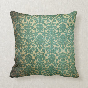 Blue green vintage damask cushion