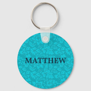 Blue-Green  Vintage Floral Damasks Keychain