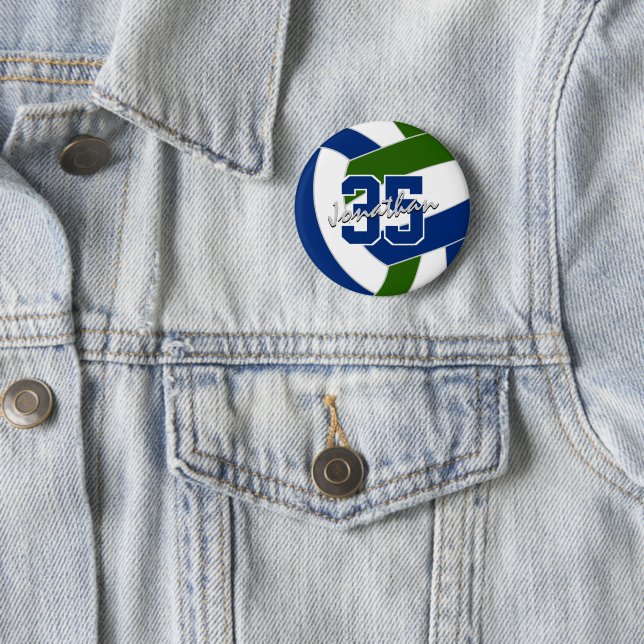 blue green volleyball team colours 6 cm round badge (In Situ)