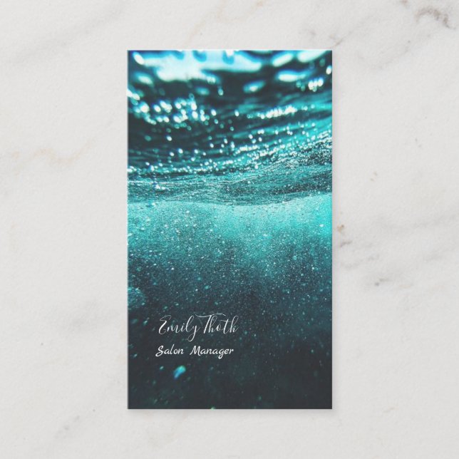 Blue green water design business card (Front)