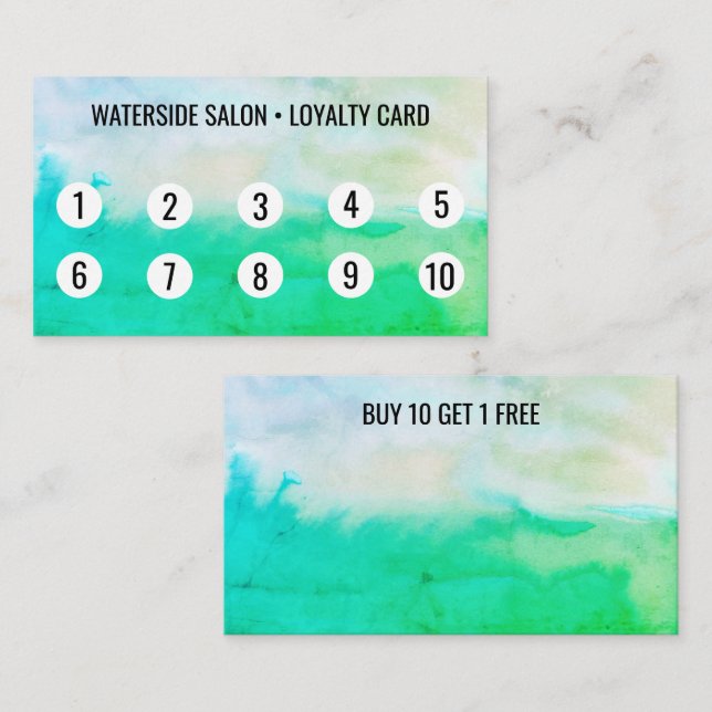 Blue Green Watercolor Abstract 10  Loyalty Card (Front/Back)