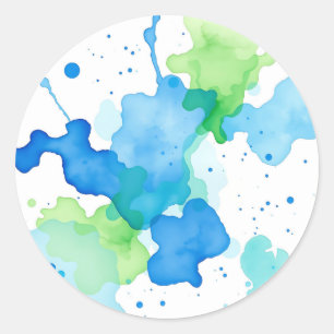 Blue Green Watercolor Abstract Pattern Classic Round Sticker