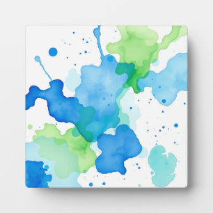 Blue Green Watercolor Abstract Pattern Plaque