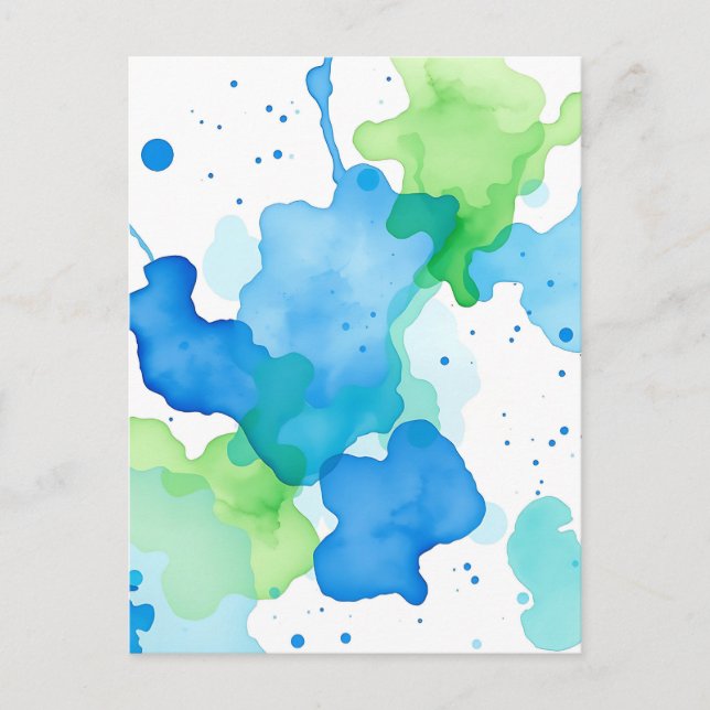 Blue Green Watercolor Abstract Pattern Postcard (Front)