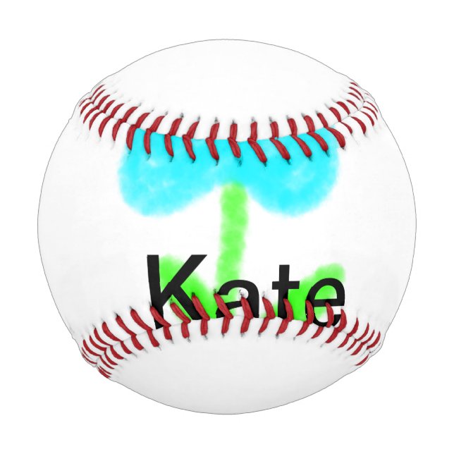 Blue green watercolor add your name text custom  baseball (Front)