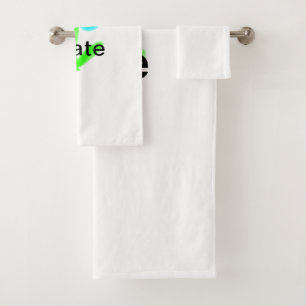 Blue green watercolor add your name text custom bath towel set