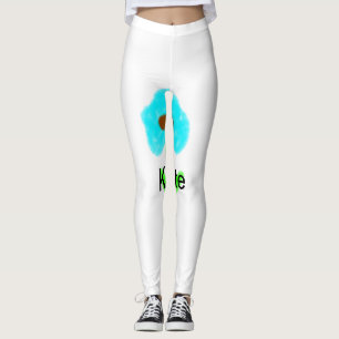 Blue green watercolor add your name text custom leggings