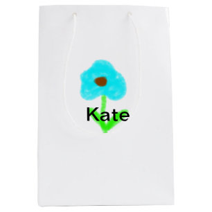 Blue green watercolor add your name text custom  medium gift bag