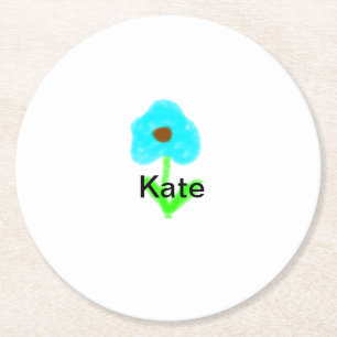 Blue green watercolor add your name text custom round paper coaster