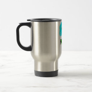 Blue green watercolor add your name text custom travel mug