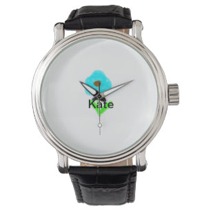 Blue green watercolor add your name text custom watch
