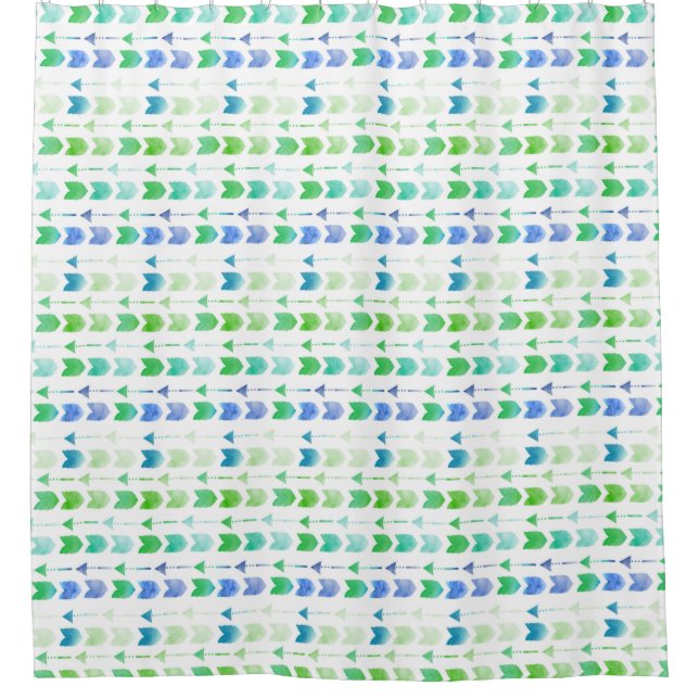 Blue Green Watercolor arrows tribal shower curtain (Front)