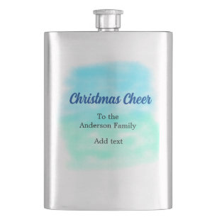 Blue green watercolor christmas holiday add family hip flask