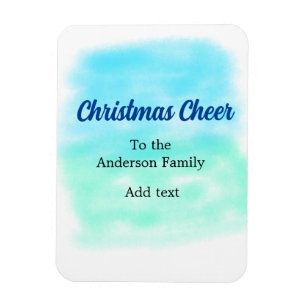 Blue green watercolor christmas holiday add family magnet
