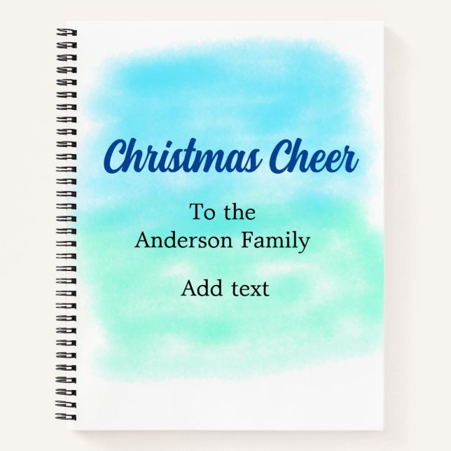 Blue green watercolor christmas holiday add family notebook (Front)