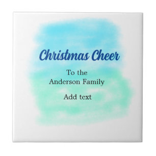 Blue green watercolor christmas holiday add family tile