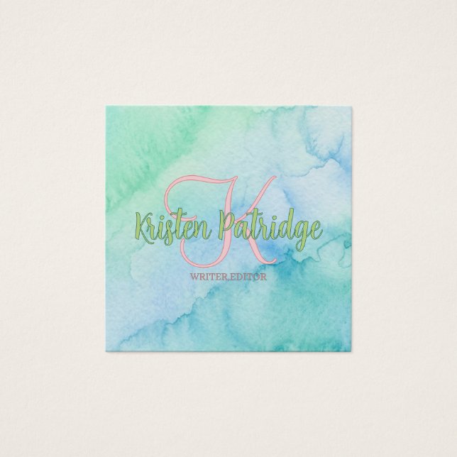 blue green watercolor editor writer name monogram  (Front)