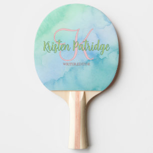 blue green watercolor editor writer name monogram ping pong paddle