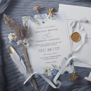 Blue Green Watercolor Elegant QR Code Wedding Invitation