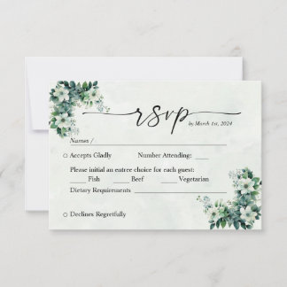Blue Green watercolor flowers customisable RSVP