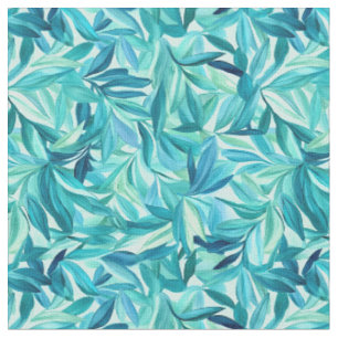 Blue & Green Watercolor Leaves Fabric