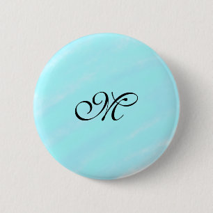 Blue green watercolor monogram add letter pastel 6 cm round badge