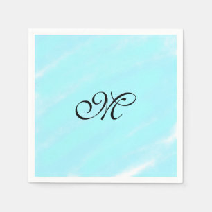 Blue green watercolor monogram add letter pastel napkin