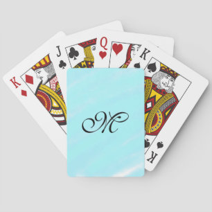 Blue green watercolor monogram add letter pastel playing cards