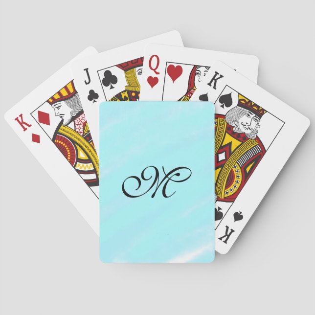 Blue green watercolor monogram add letter pastel playing cards (Back)