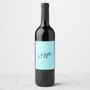 Blue green watercolor monogram add letter pastel wine label