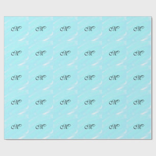 Blue green watercolor monogram add letter pastel wrapping paper
