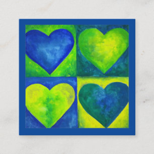 Blue Green Watercolor Painted Heart Art Love Square Business Card
